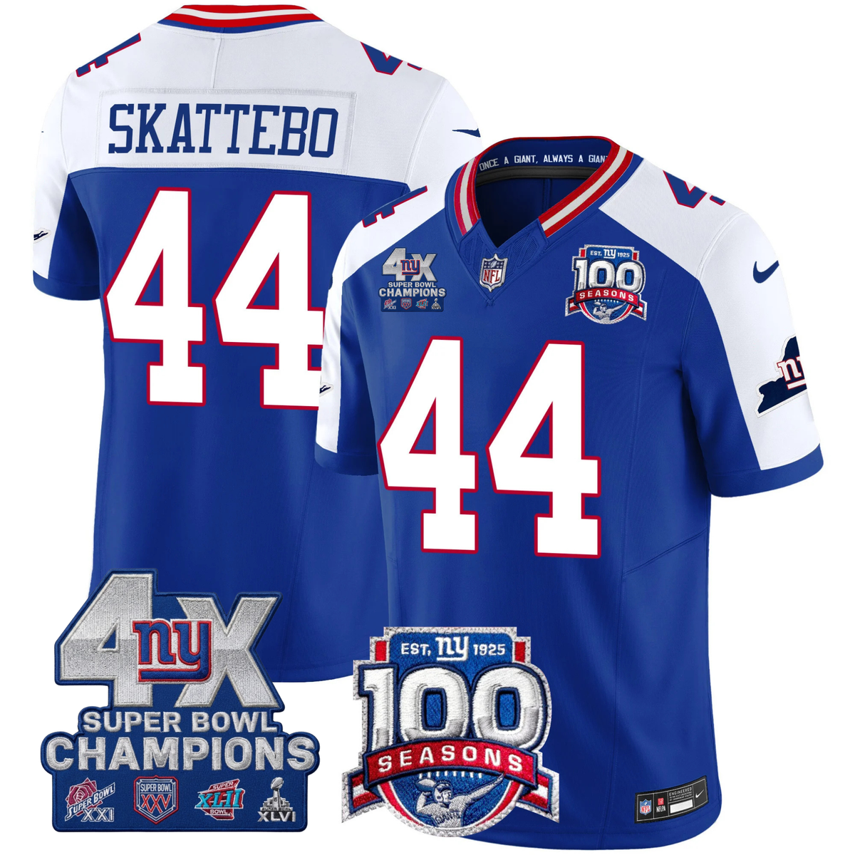NYG 4X Champions & 100th Season Patch Vapor Limited Gold Jersey - Stitched-NQD