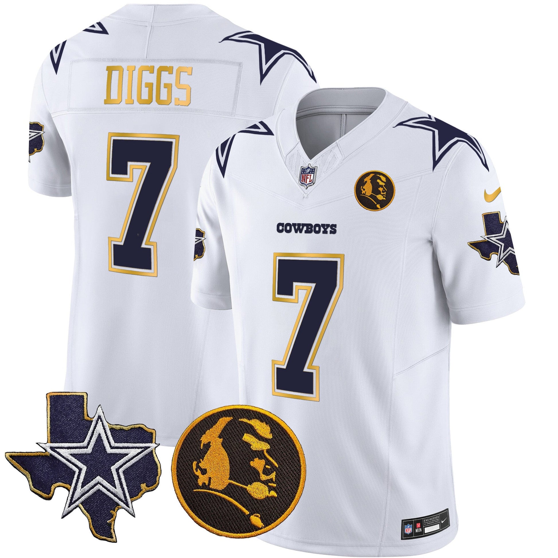 Men's Cowboys Texas & John Madden Patch Gold Trim Vapor Jersey - All Stitched