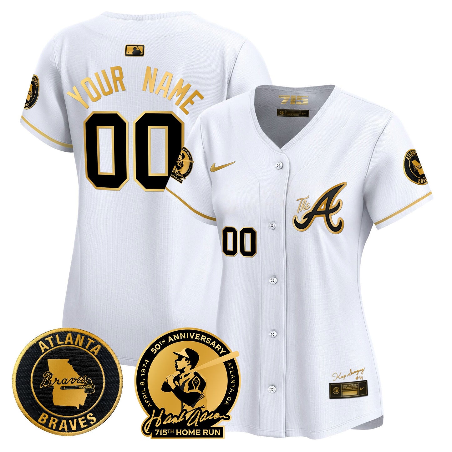Atlanta Braves Hank Aaron 715th Home Run Patch Vapor Premier Limited Custom Jersey V2 - All Stitched