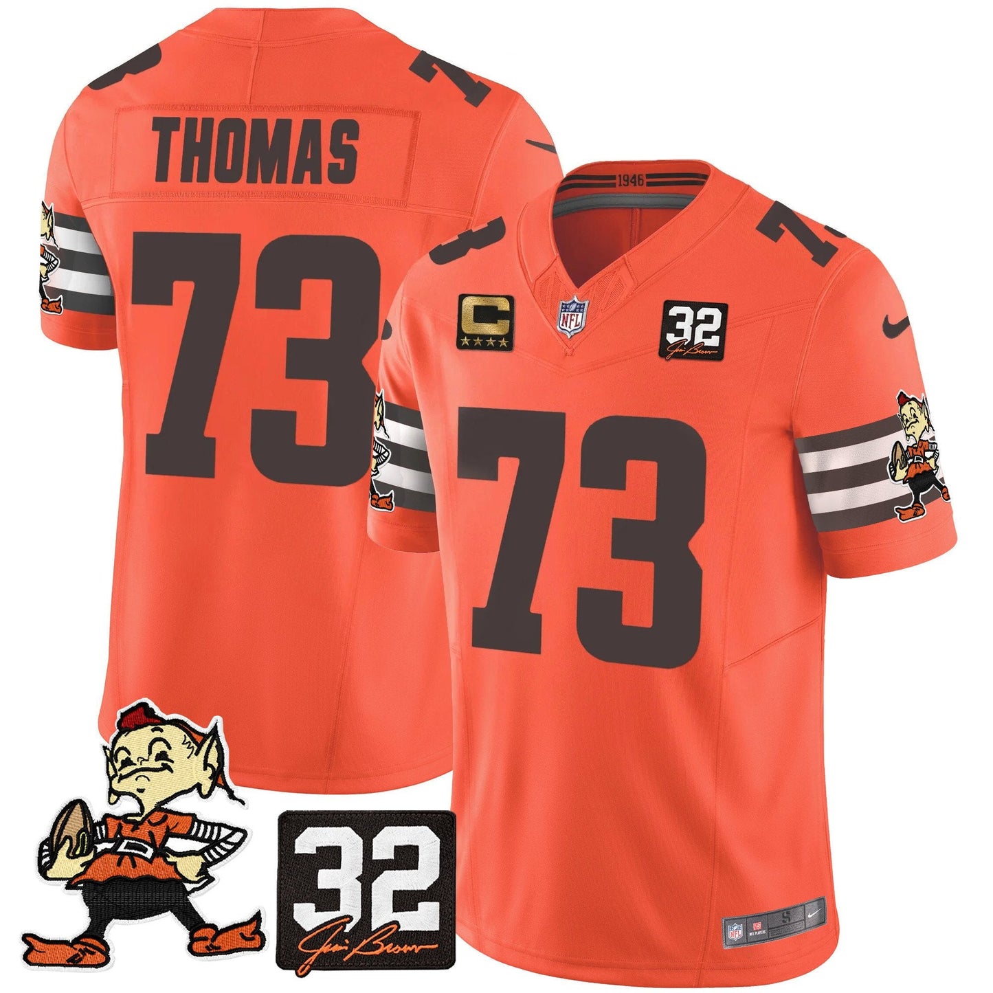 Men's Browns #32 Jim Brown Memorial Patch Vapor Limited Jersey V2 - All Stitched