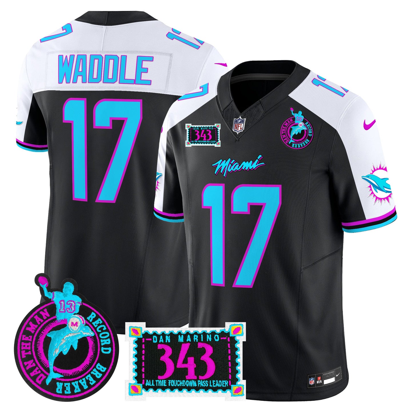 Men's Dolphins "Dan the Man Record Breaker" Patch Vapor Limited Jersey - All Stitched