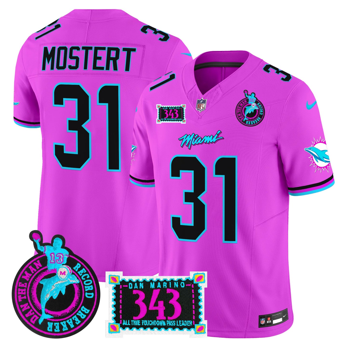 Men's Dolphins "Dan the Man Record Breaker" Patch Vapor Limited Jersey - All Stitched
