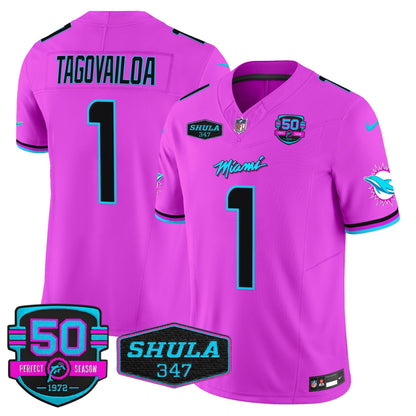 Dolphins "Miami Vice" Shula 347 & 50th Perfect Season Patch Vapor Limited Jersey  - All Stitched