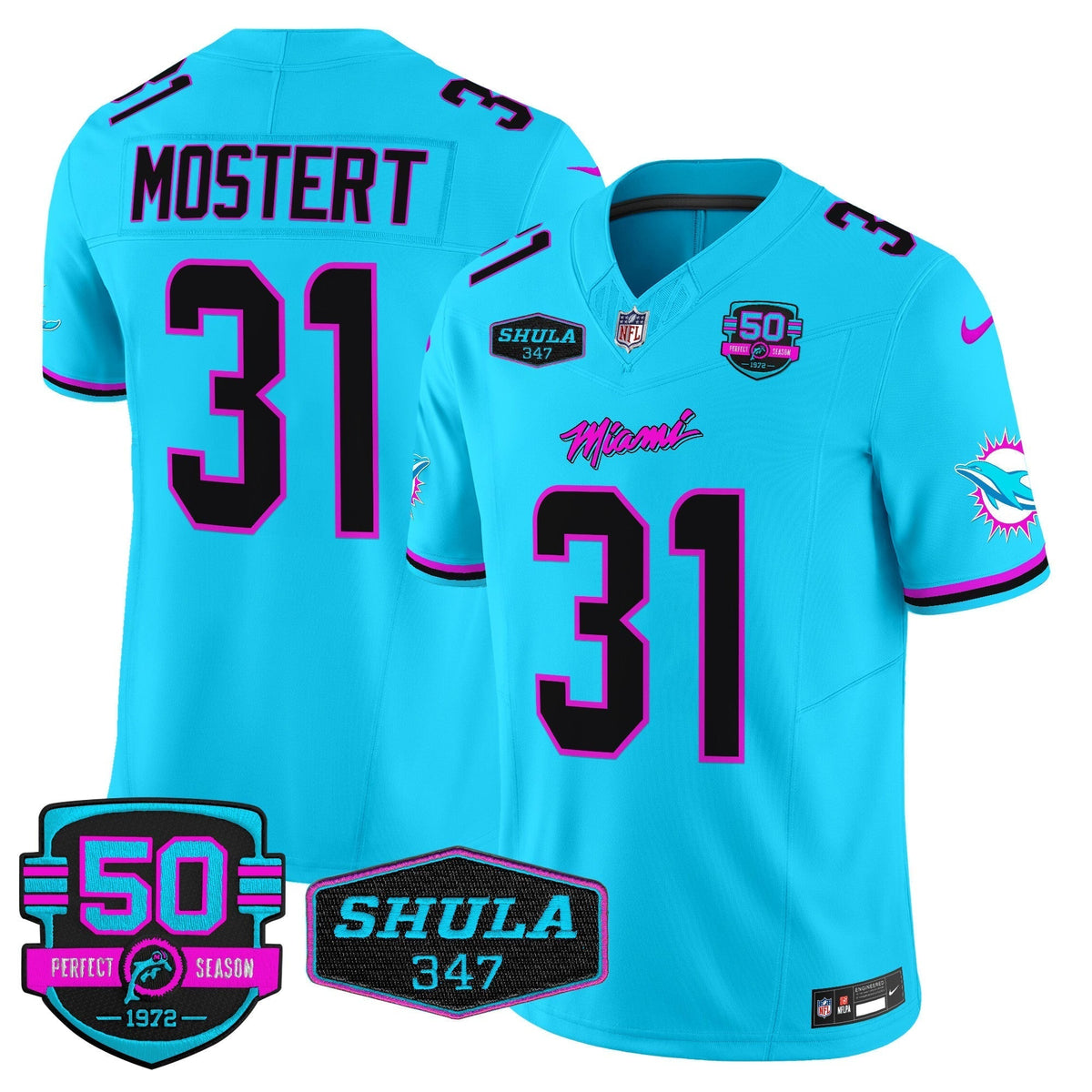 Dolphins "Miami Vice" Shula 347 & 50th Perfect Season Patch Vapor Limited Jersey  - All Stitched