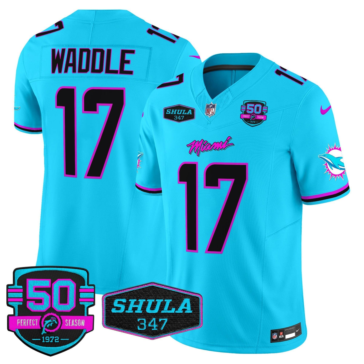 Dolphins "Miami Vice" Shula 347 & 50th Perfect Season Patch Vapor Limited Jersey  - All Stitched
