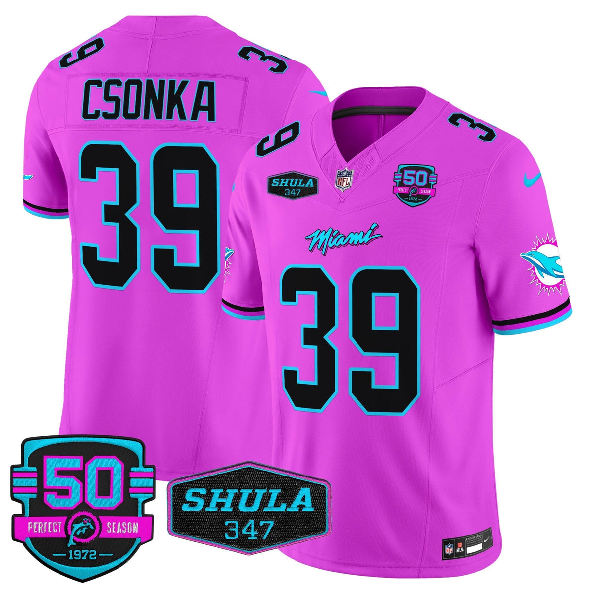 Dolphins "Miami Vice" Shula 347 & 50th Perfect Season Patch Vapor Limited Jersey  - All Stitched
