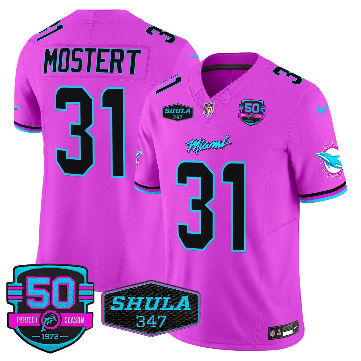 Dolphins "Miami Vice" Shula 347 & 50th Perfect Season Patch Vapor Limited Jersey  - All Stitched