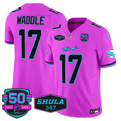 Dolphins "Miami Vice" Shula 347 & 50th Perfect Season Patch Vapor Limited Jersey  - All Stitched