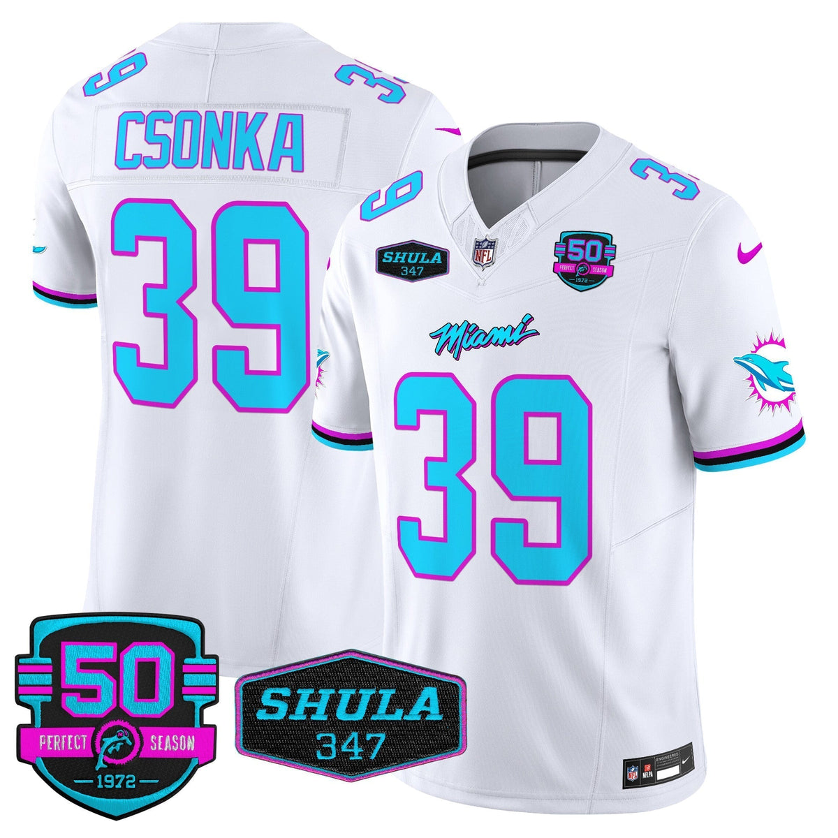 Dolphins "Miami Vice" Shula 347 & 50th Perfect Season Patch Vapor Limited Jersey  - All Stitched
