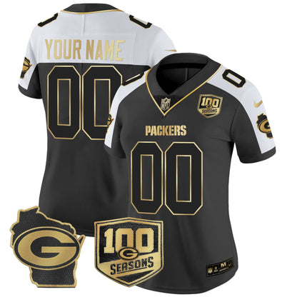 Green Bay Packers 100th Season & Home Patch Gold Vapor Limited Custom Jersey – All Stitched