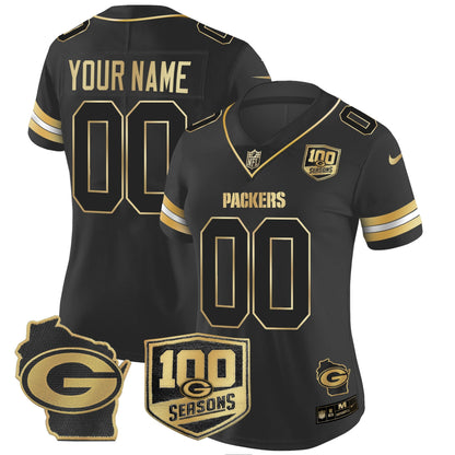Green Bay Packers 100th Season & Home Patch Gold Vapor Limited Custom Jersey – All Stitched