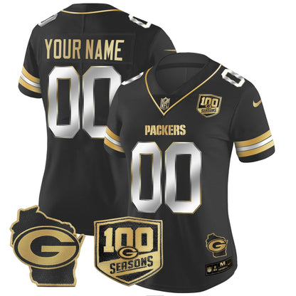 Green Bay Packers 100th Season & Home Patch Gold Vapor Limited Custom Jersey – All Stitched