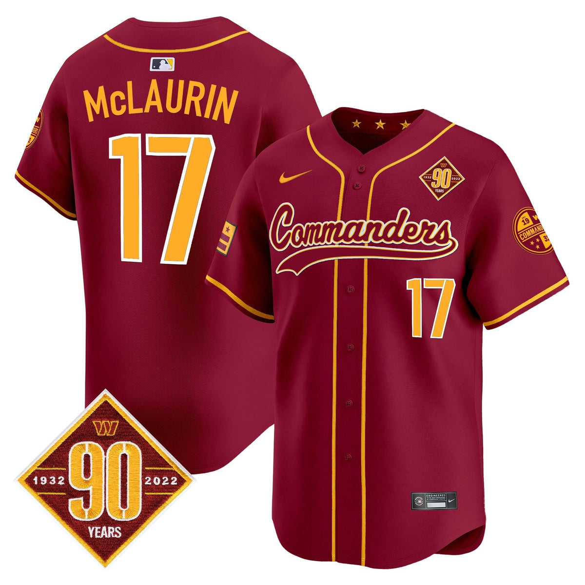 Men's Washington Commanders 90th Anniversary Patch Vapor Premier Limited Jersey - All Stitched