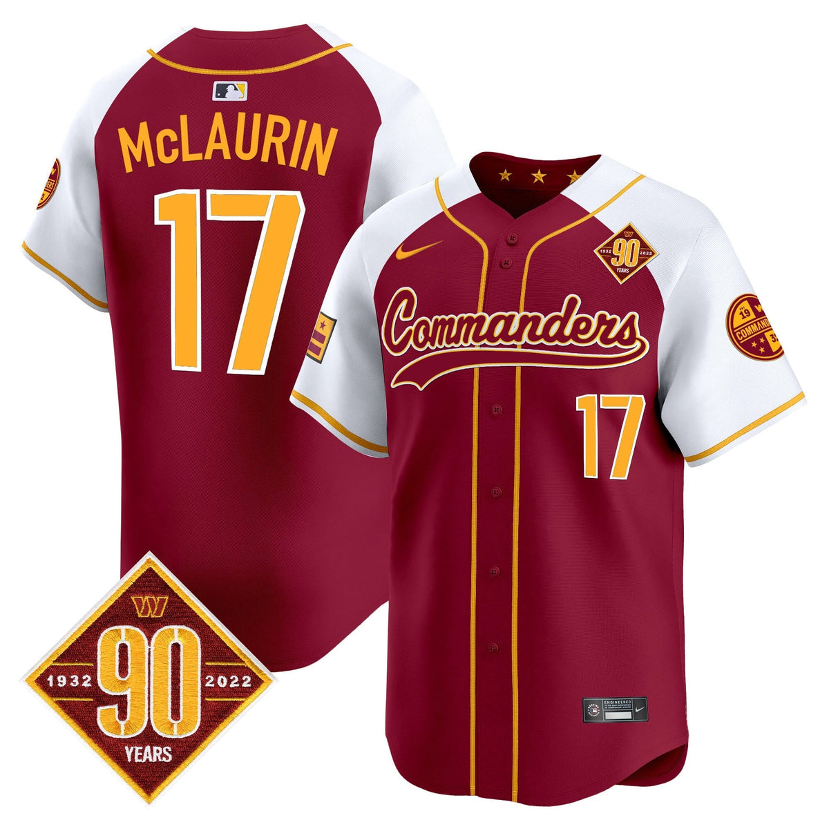 Men's Washington Commanders 90th Anniversary Patch Vapor Premier Limited Jersey - All Stitched