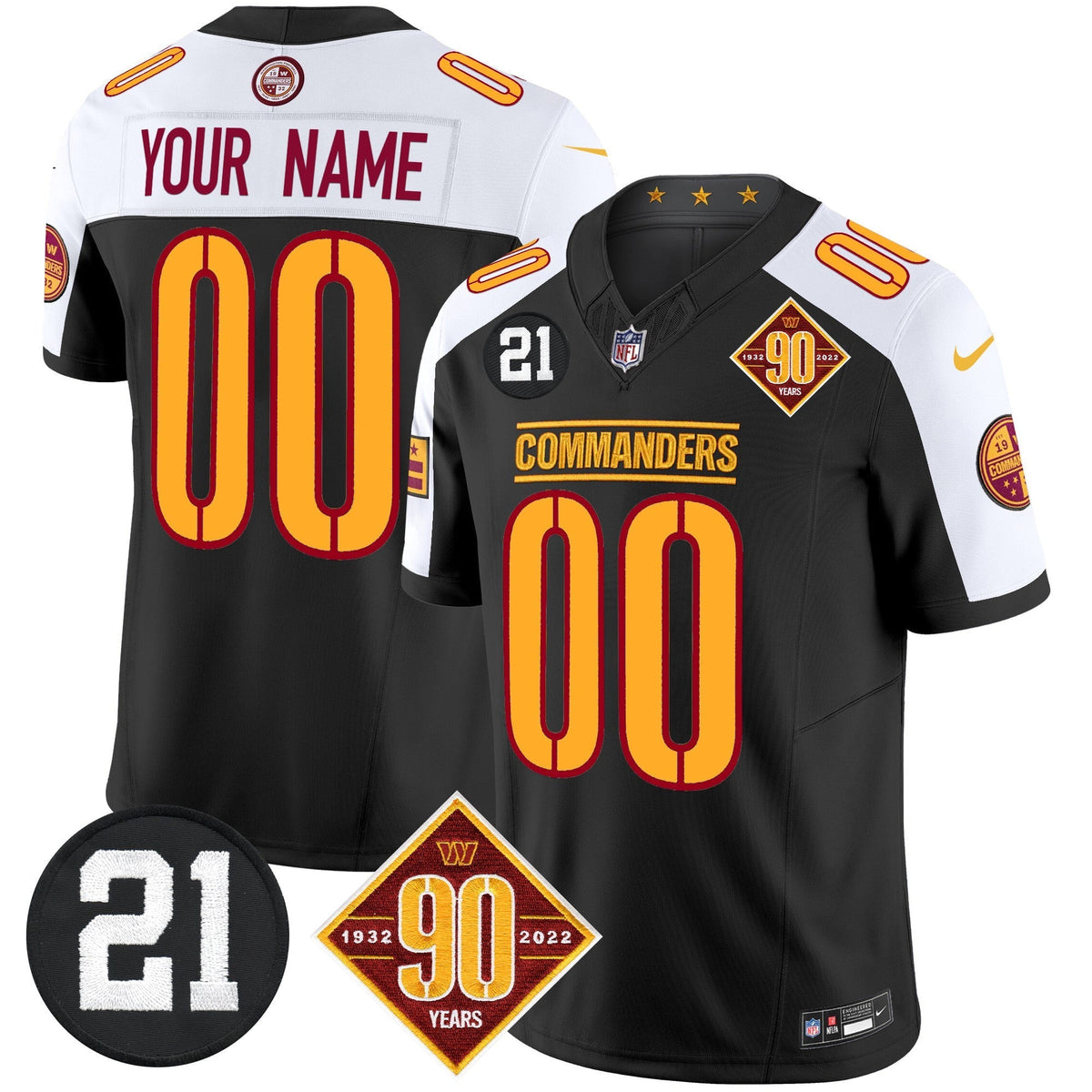 Washington Commanders 90th & Sean Taylor Patch Vapor Limited Custom Jersey - All Stitched