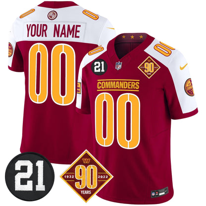 Washington Commanders 90th & Sean Taylor Patch Vapor Limited Custom Jersey - All Stitched