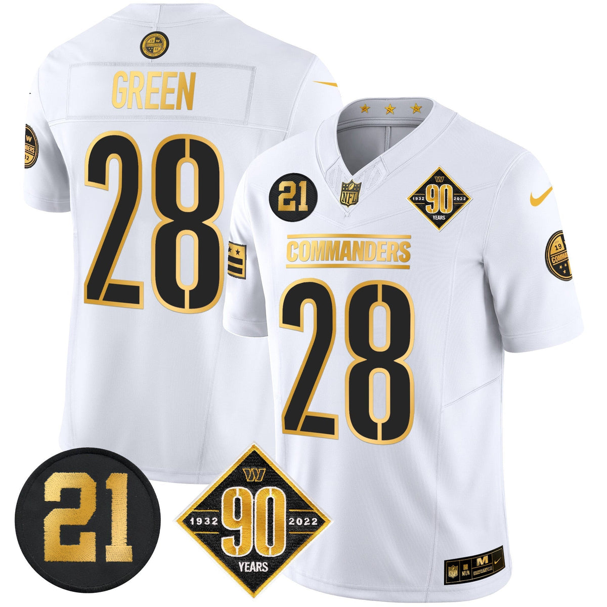 Men's Washington Commanders 90th & Sean Taylor Patch Gold Vapor Limited Jersey - All Stitched