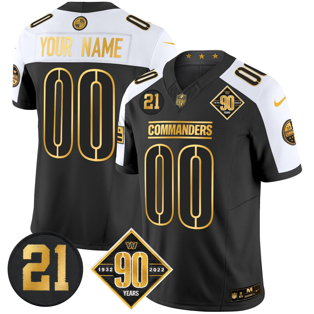 Washington Commanders 90th & Sean Taylor Patch Gold Vapor Limited Custom Jersey - All Stitched