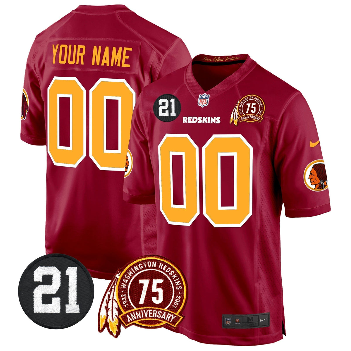 WR 75th & Sean Taylor Patch Game Custom Jersey - Stitched