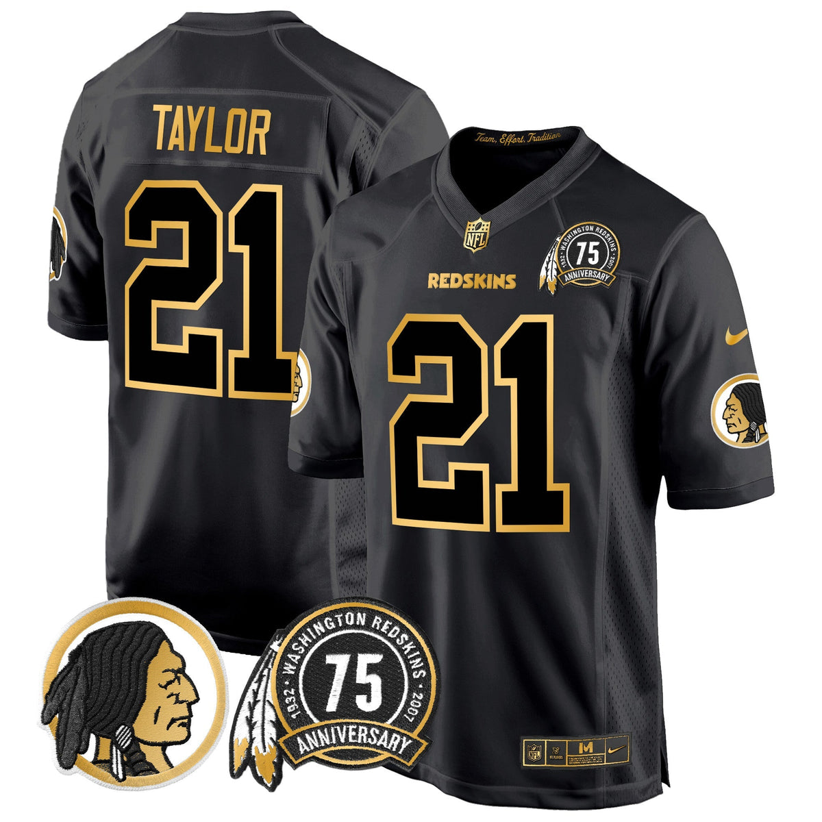 Men's Washington Redskins 75th Patch Throwback Gold Game Jersey - All Stitched