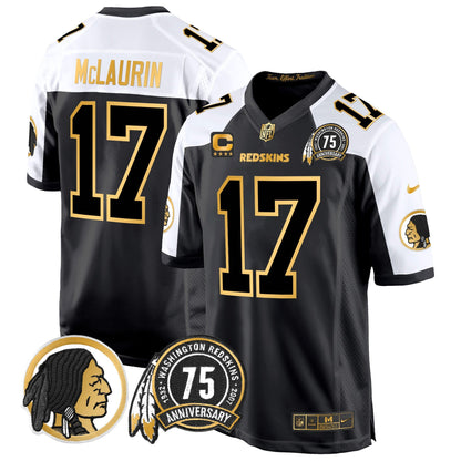 Men's Washington Redskins 75th Patch Throwback Gold Game Jersey - All Stitched
