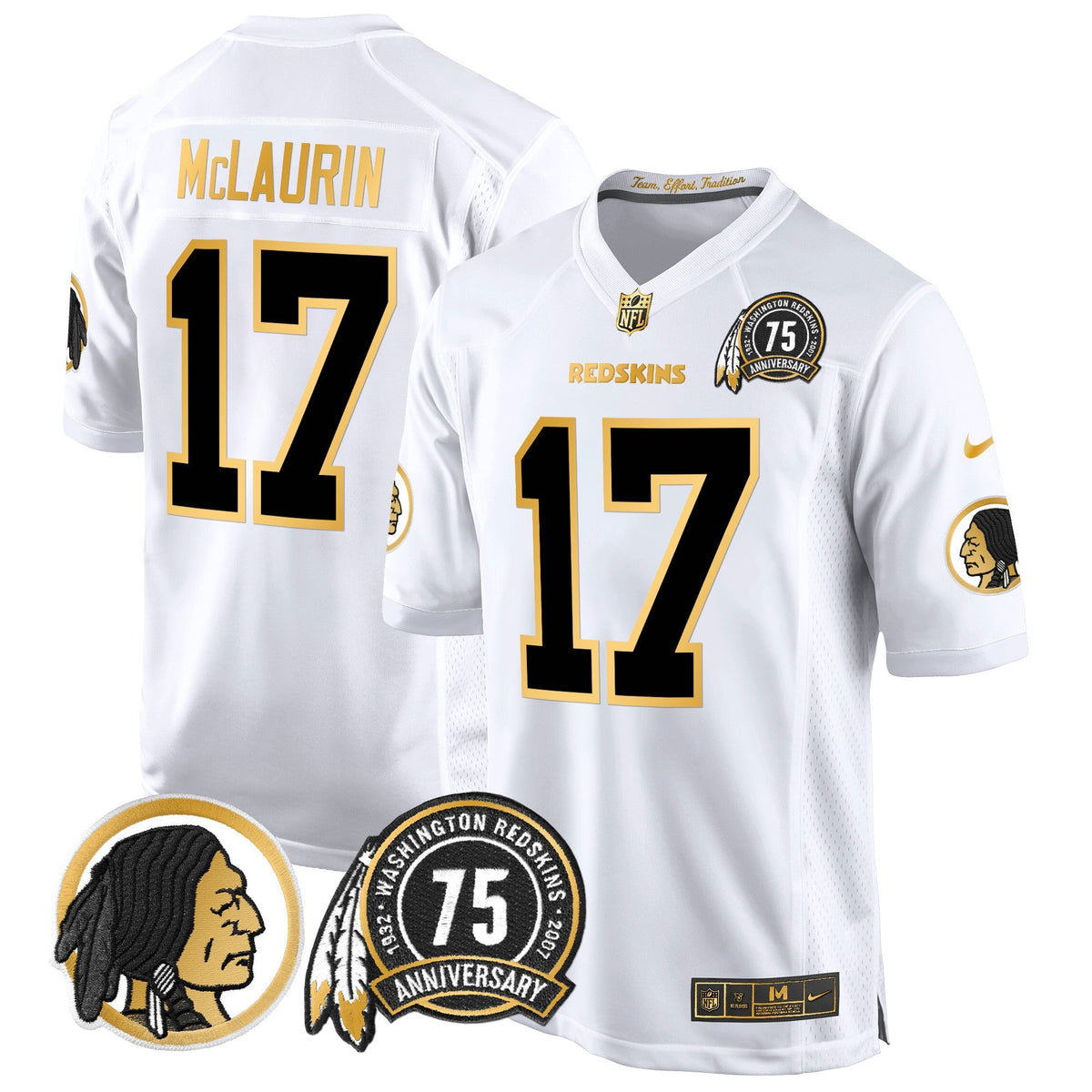 Men's Washington Redskins 75th Patch Throwback Gold Game Jersey - All Stitched