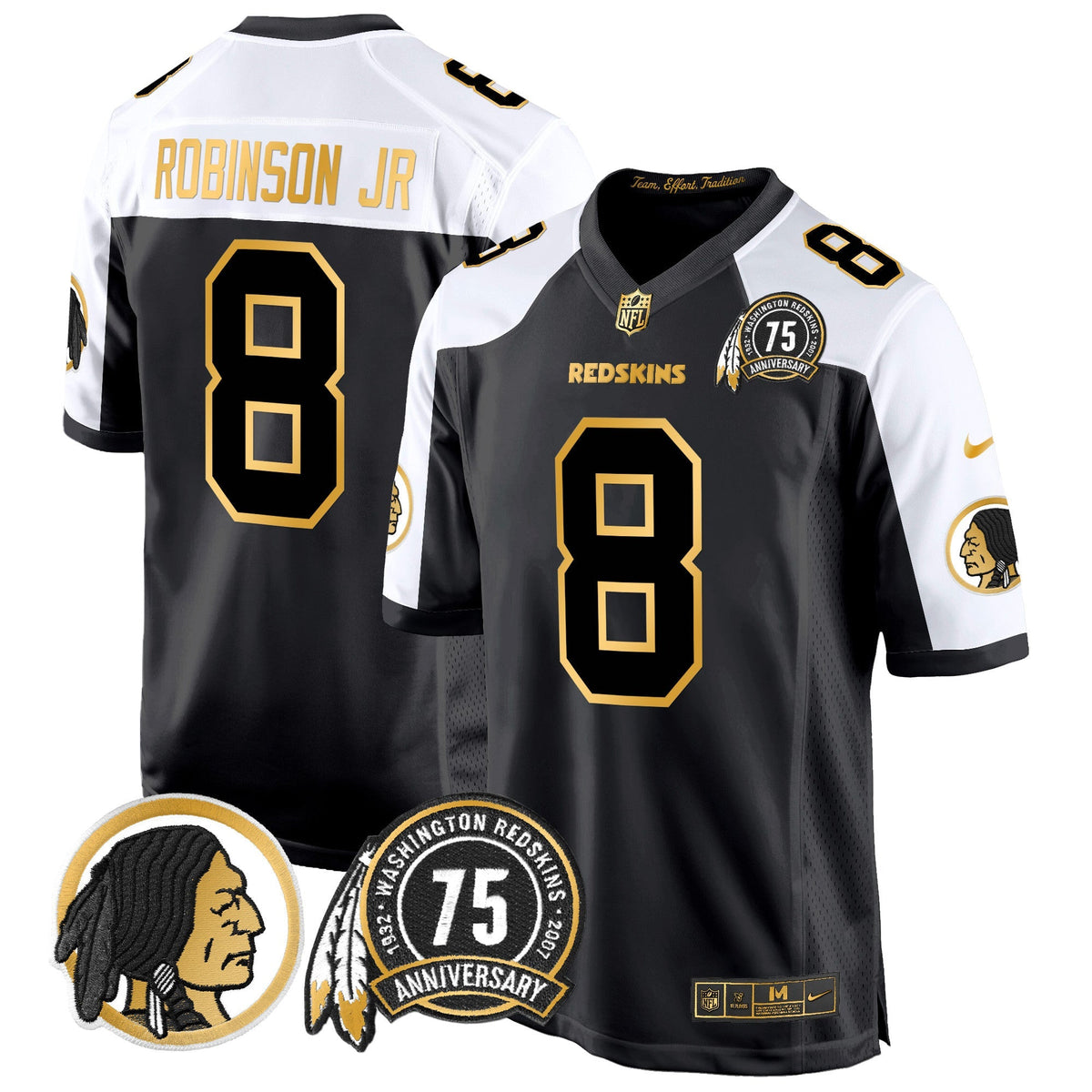 Men's Washington Redskins 75th Patch Throwback Gold Game Jersey - All Stitched