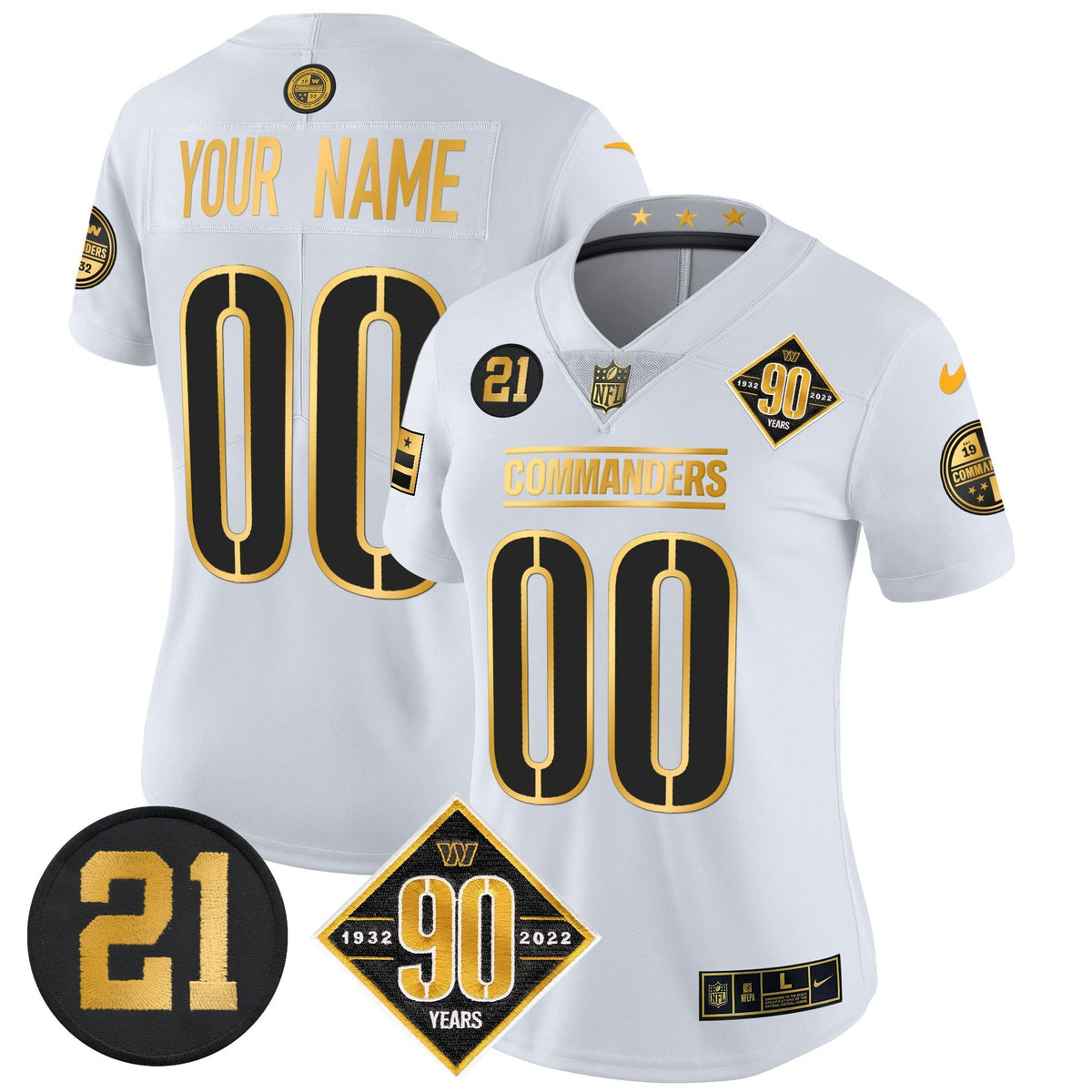 Washington Commanders 90th & Sean Taylor Patch Gold Vapor Limited Custom Jersey - All Stitched