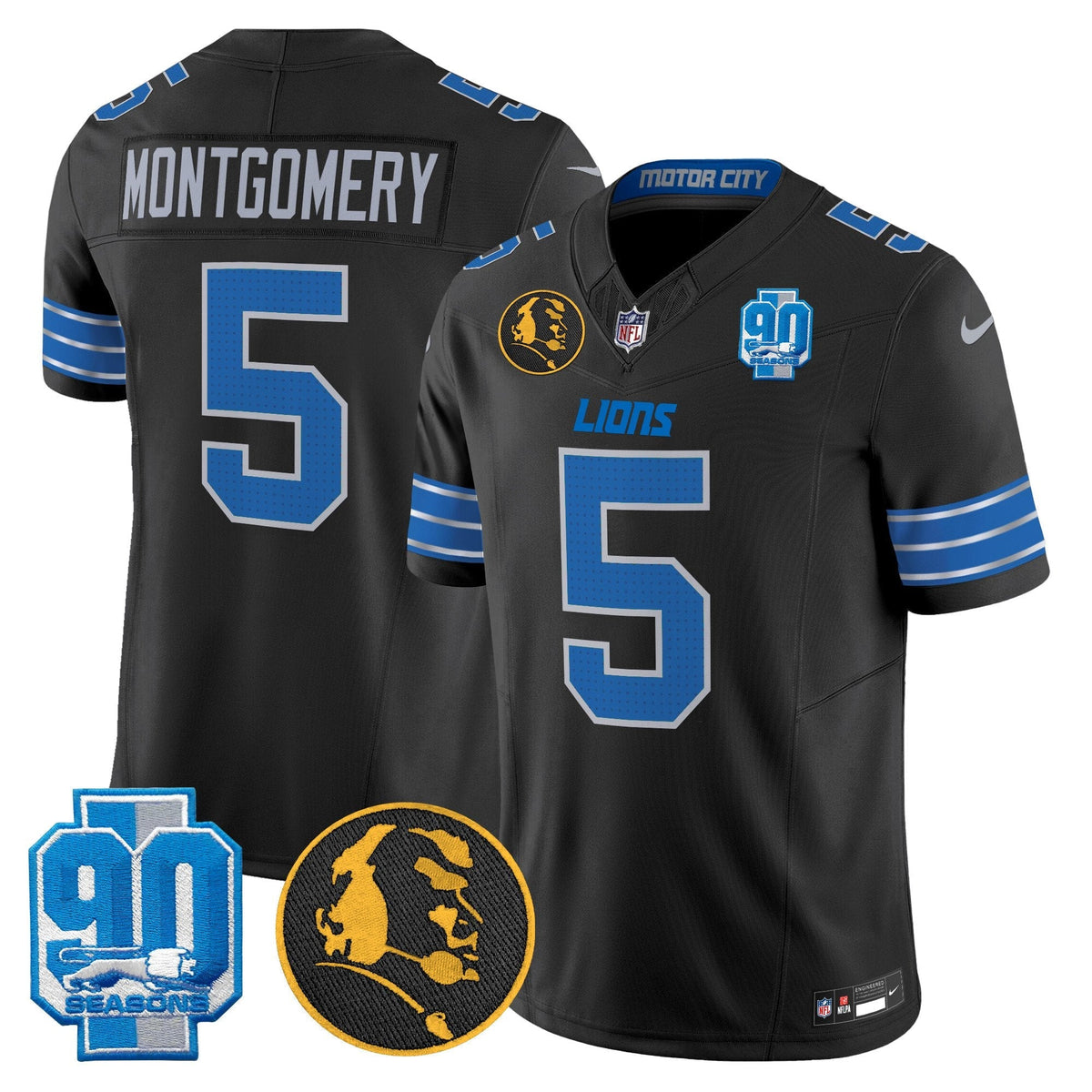 Men's Detroit Lions 2024 90th & John Madden Patch Vapor Limited Jersey - All Stitched
