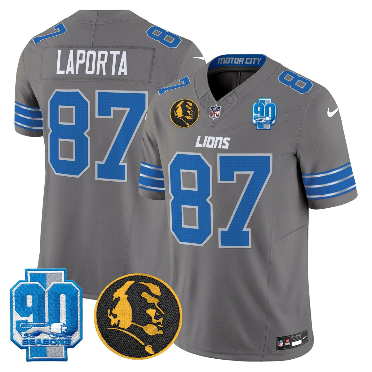 Men's Detroit Lions 2024 90th & John Madden Patch Vapor Limited Jersey - All Stitched
