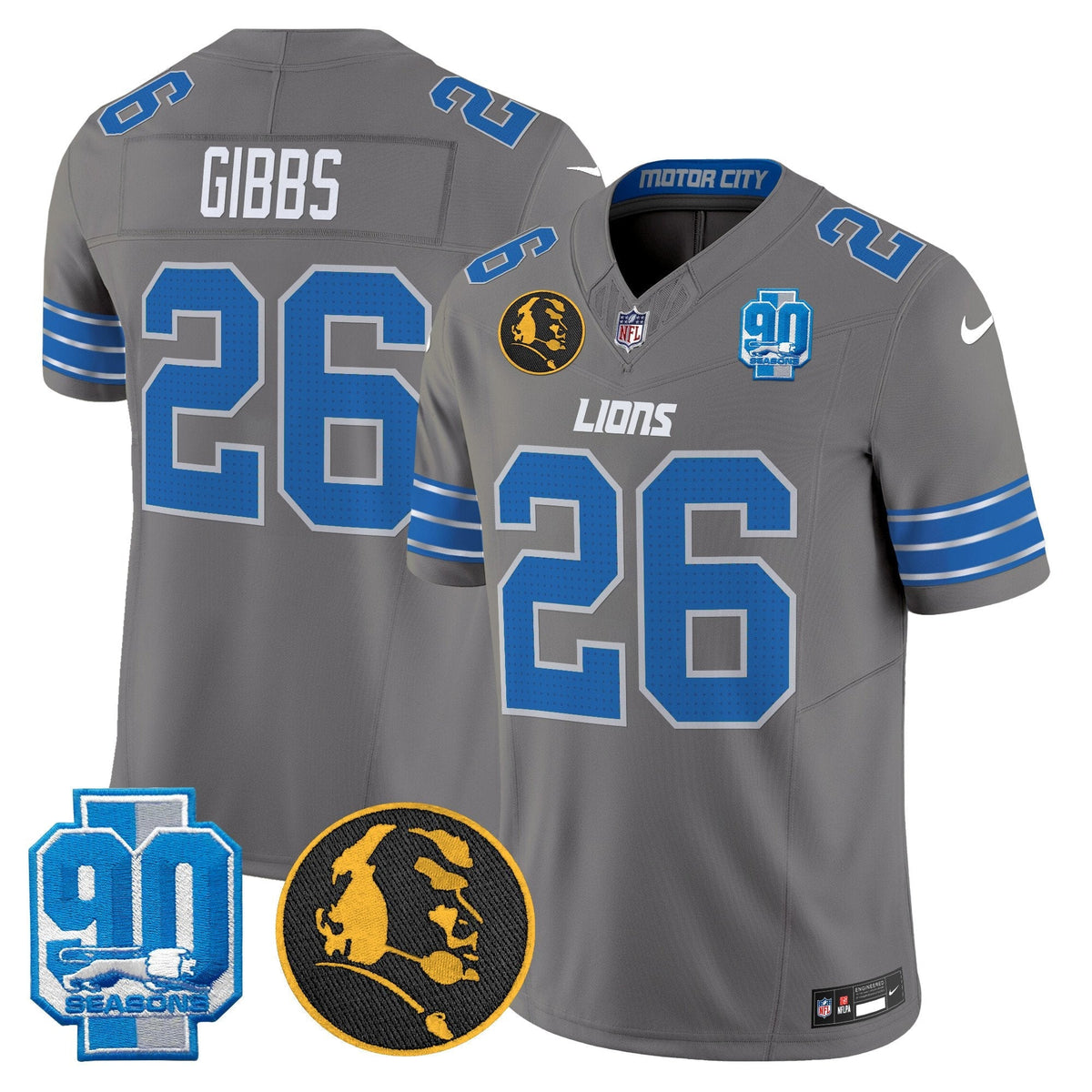 Men's Detroit Lions 2024 90th & John Madden Patch Vapor Limited Jersey - All Stitched