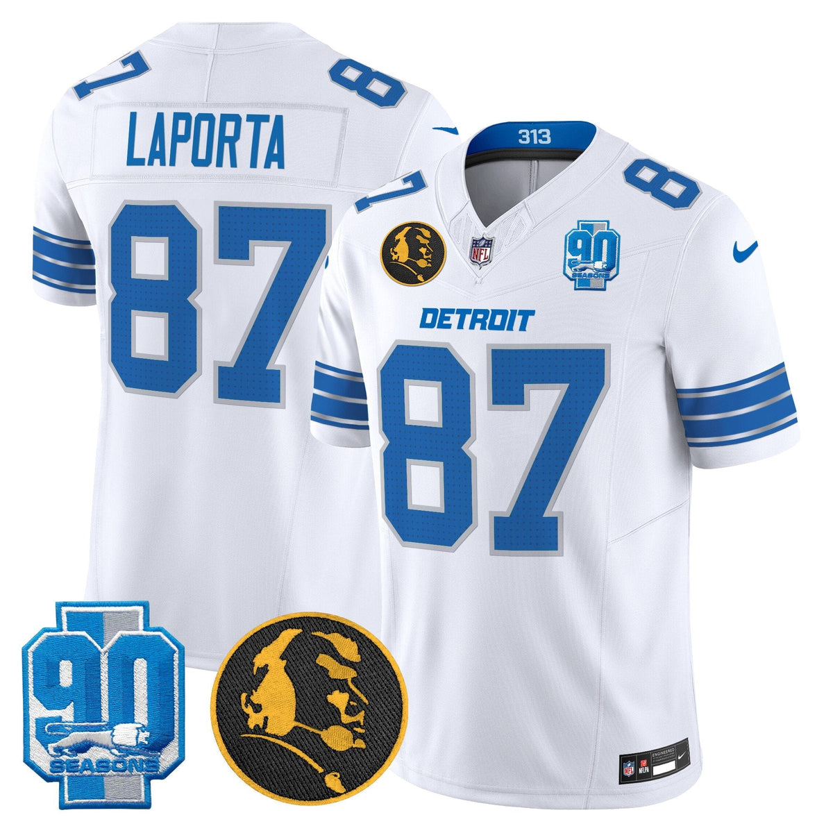 Men's Detroit Lions 2024 90th & John Madden Patch Vapor Limited Jersey - All Stitched