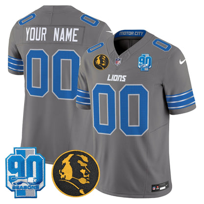 Detroit Lions 2024 90th & John Madden Patch Vapor Limited Custom Jersey - All Stitched