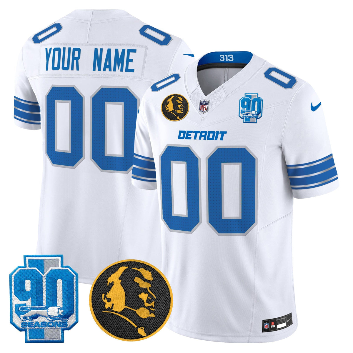Detroit Lions 2024 90th & John Madden Patch Vapor Limited Custom Jersey - All Stitched