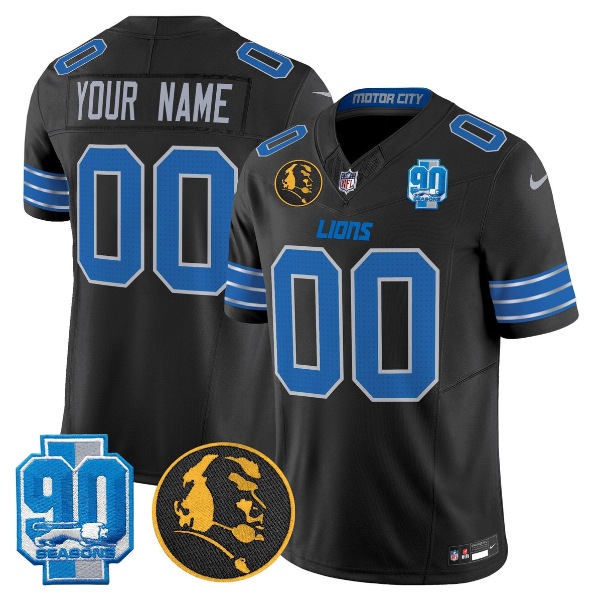 Detroit Lions 2024 90th & John Madden Patch Vapor Limited Custom Jersey - All Stitched