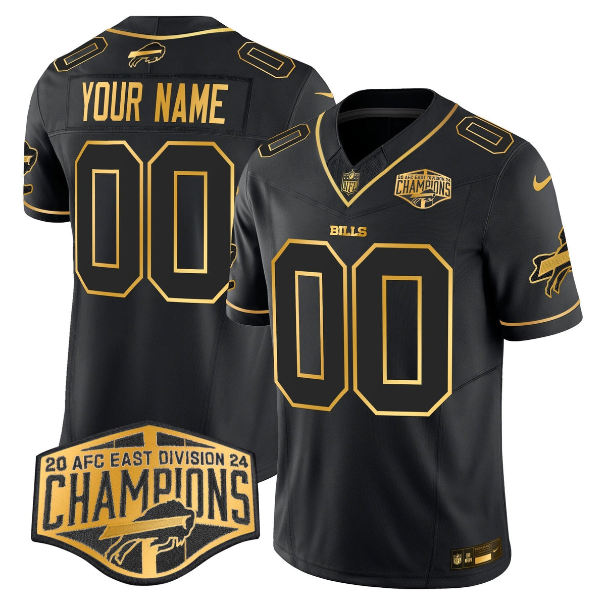 Bills 2024 AFC East Division Champions Gold Vapor Limited Custom Jersey - Stitched