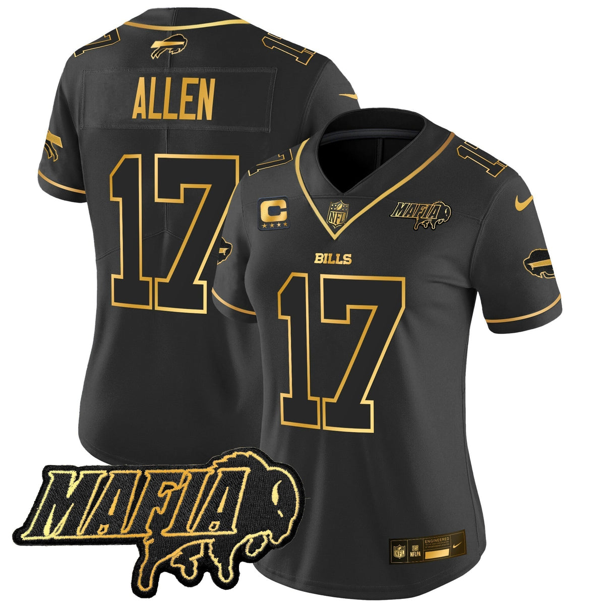 Women's BUF 2024 Bills Mafia Patch Gold Vapor Limited Jersey - Stitched