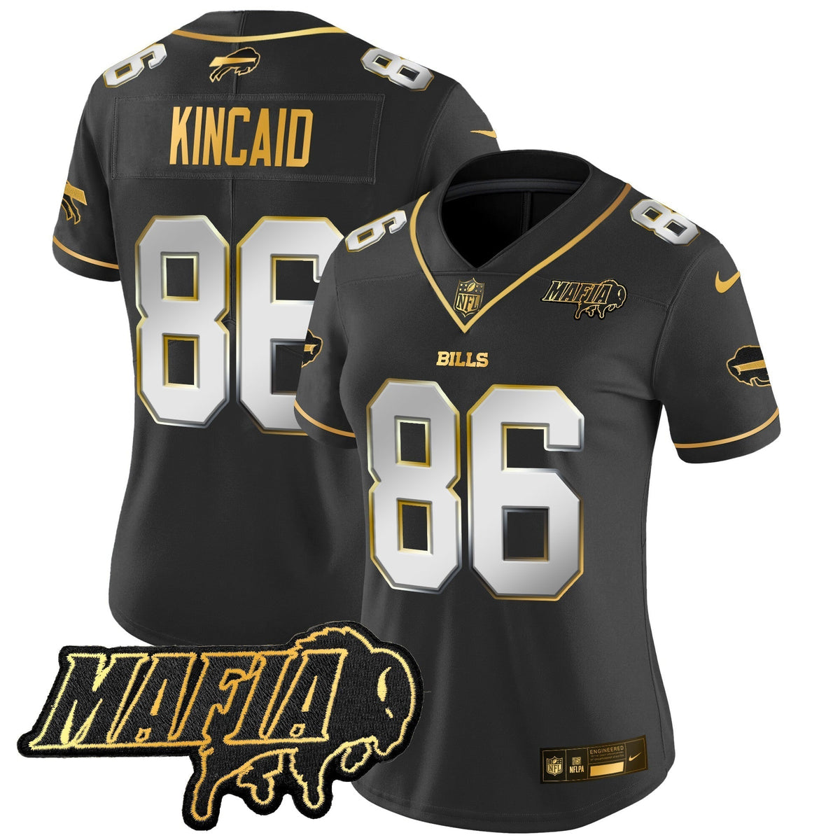 Women's BUF 2024 Bills Mafia Patch Gold Vapor Limited Jersey - Stitched