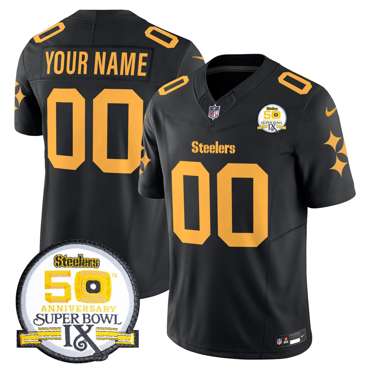 Steelers 50th Anniversary Of Super Bowl IX Patch Vapor Limited Custom Jersey V2 - All Stitched