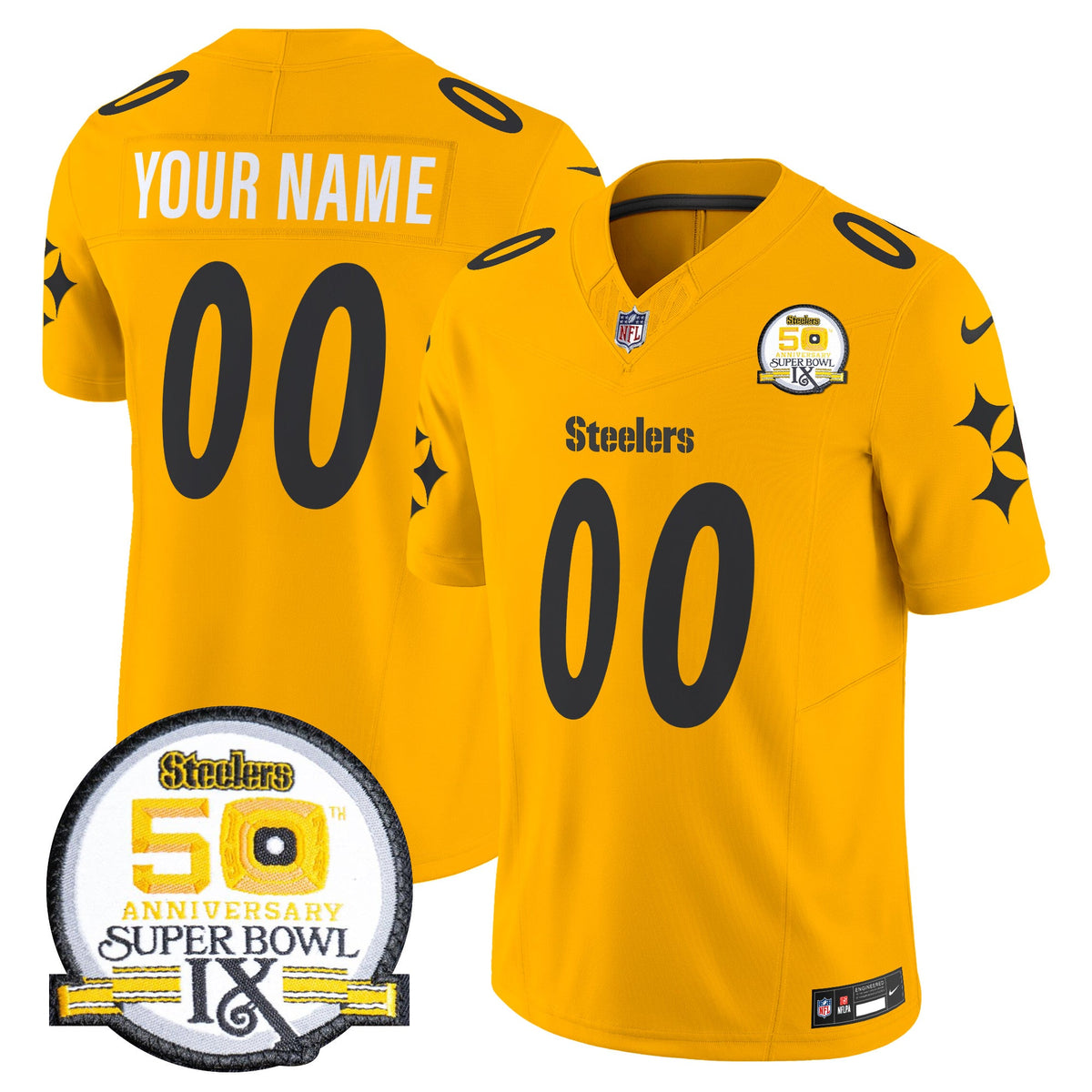 Steelers 50th Anniversary Of Super Bowl IX Patch Vapor Limited Custom Jersey V2 - All Stitched