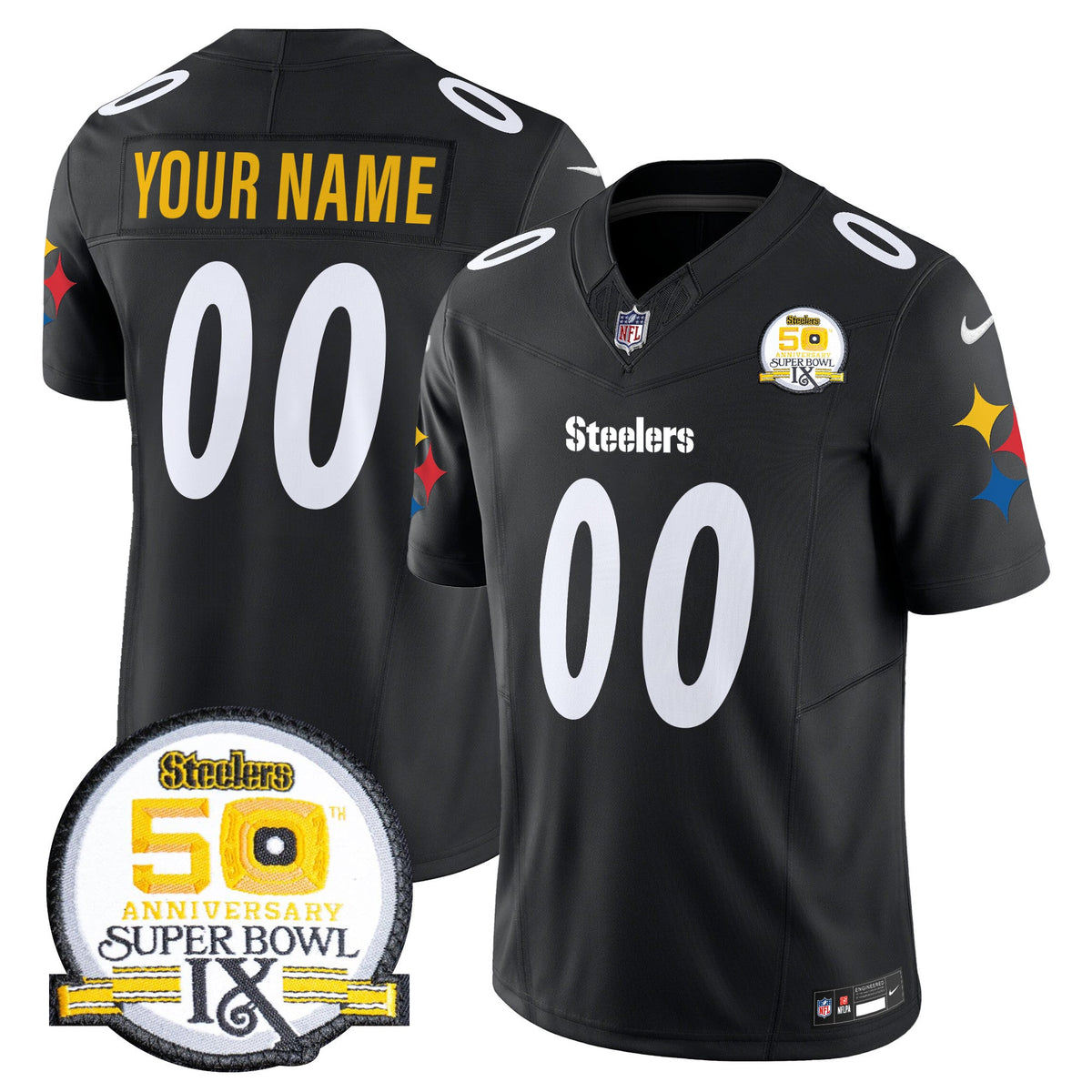 Steelers 50th Anniversary Of Super Bowl IX Patch Vapor Limited Custom Jersey V2 - All Stitched