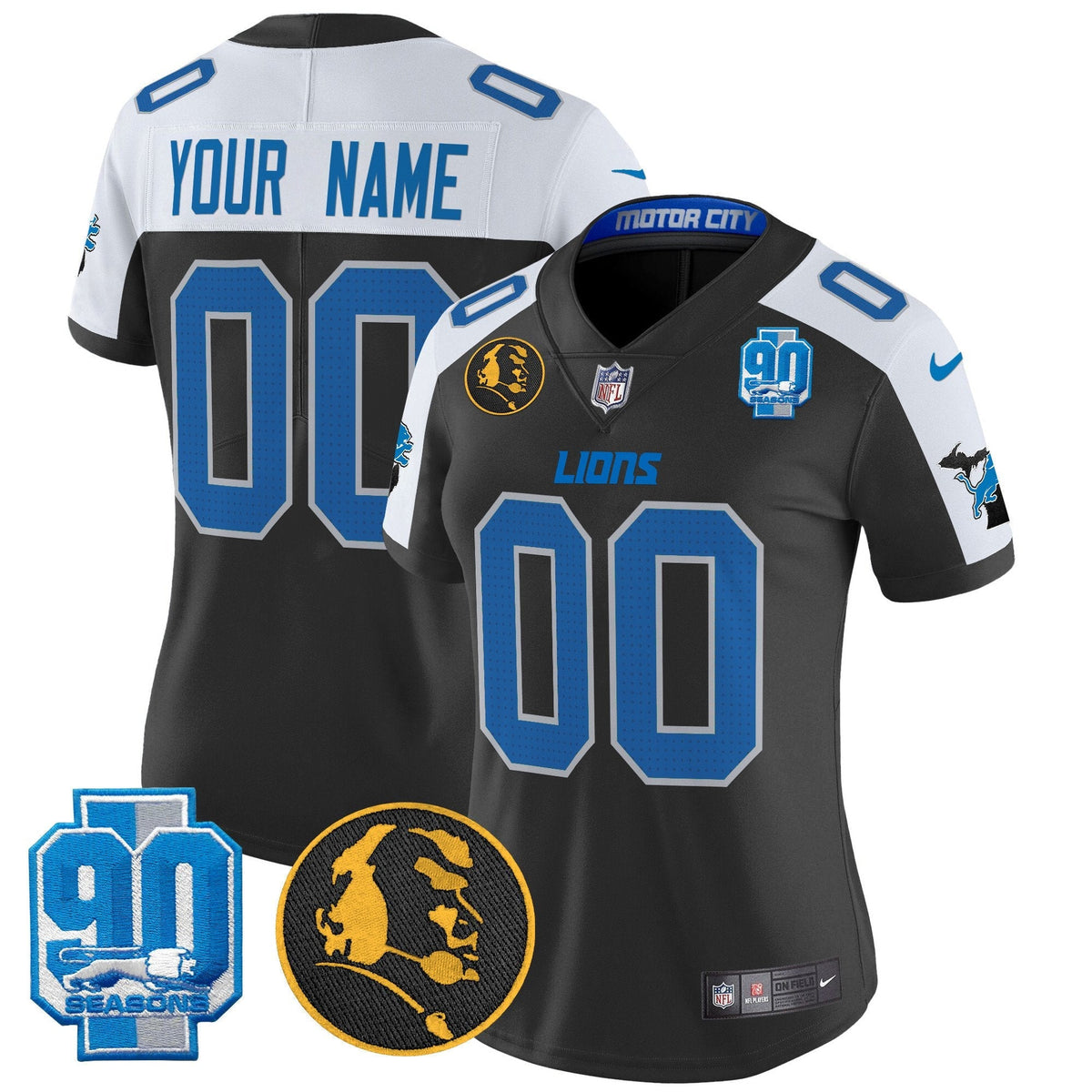 Detroit Lions 2024 90th & John Madden Patch Vapor Limited Custom Jersey - All Stitched