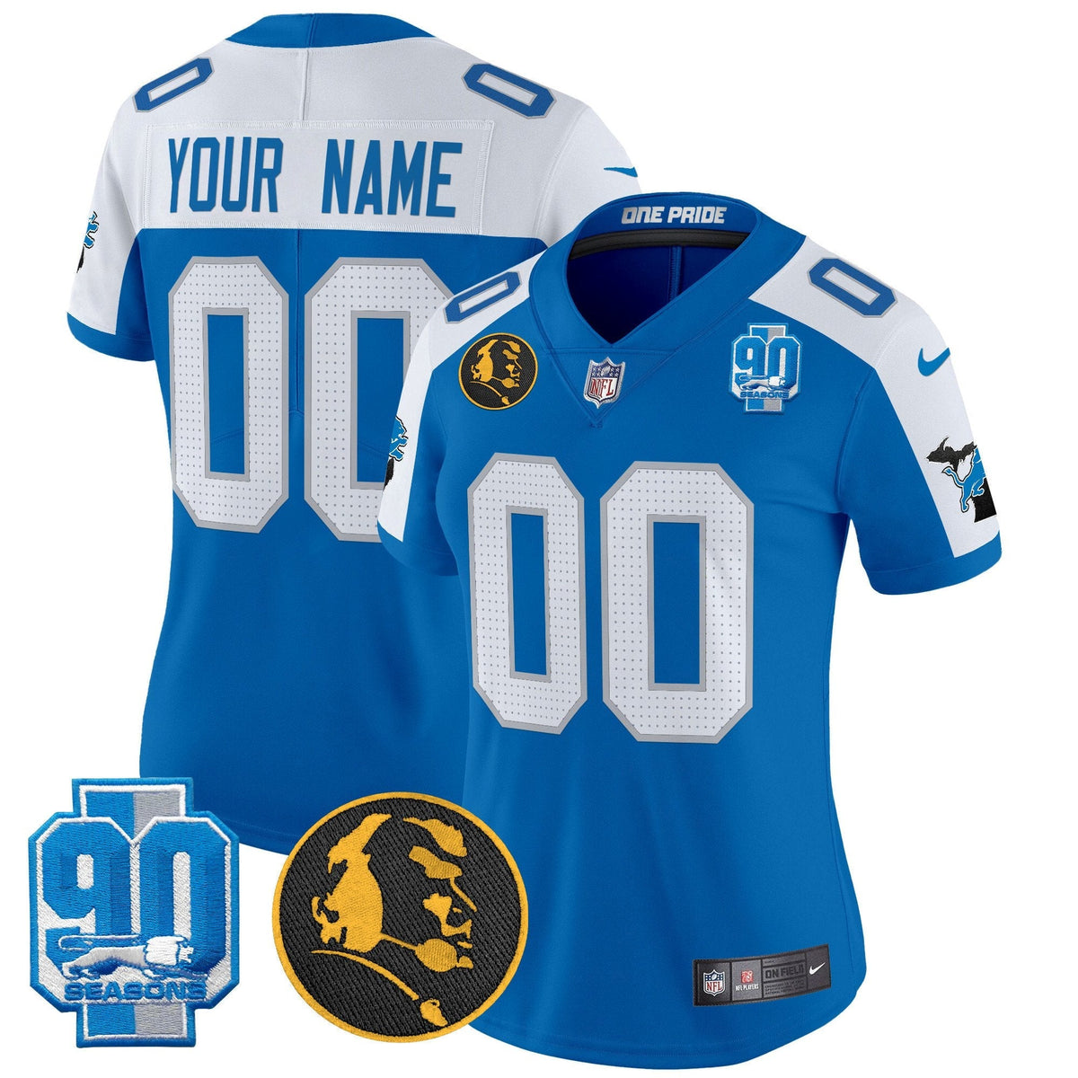 Detroit Lions 2024 90th & John Madden Patch Vapor Limited Custom Jersey - All Stitched