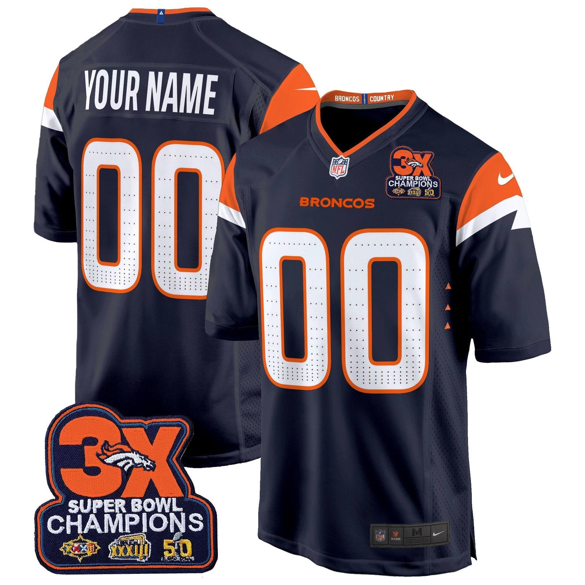 DEN 3-Time Champions Patch Game Custom Jersey - Al Stitched