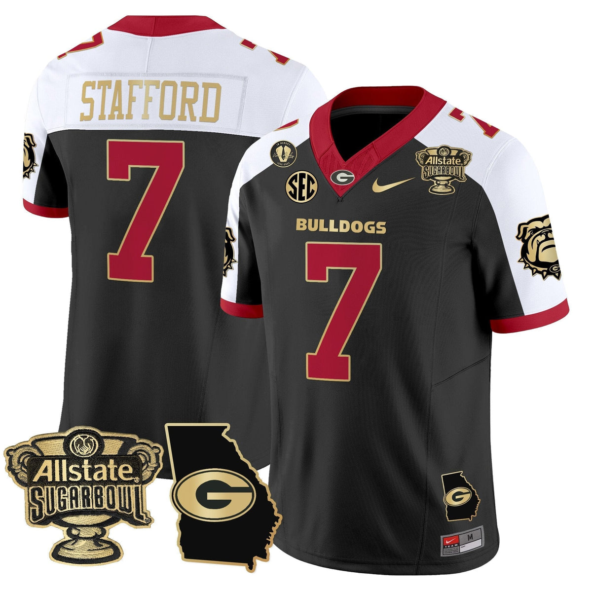 UGA 2025 Sugar Bowl & Georgia Map Patch Vapor Limited Jersey N2 - Stitched