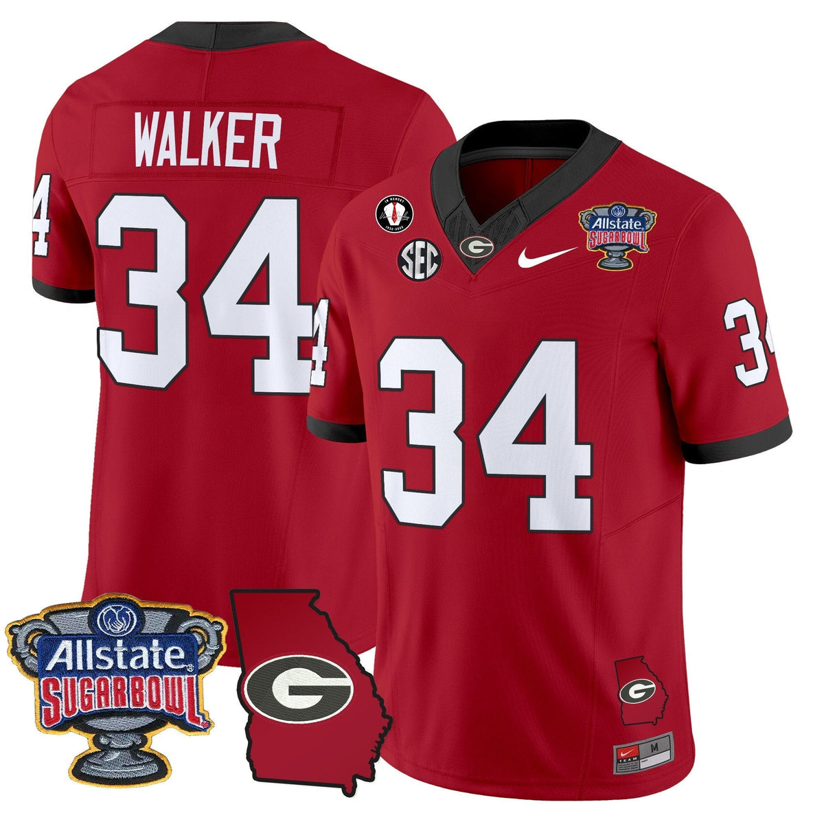 UGA 2025 Sugar Bowl & Georgia Map Patch Vapor Limited Jersey N2 - Stitched