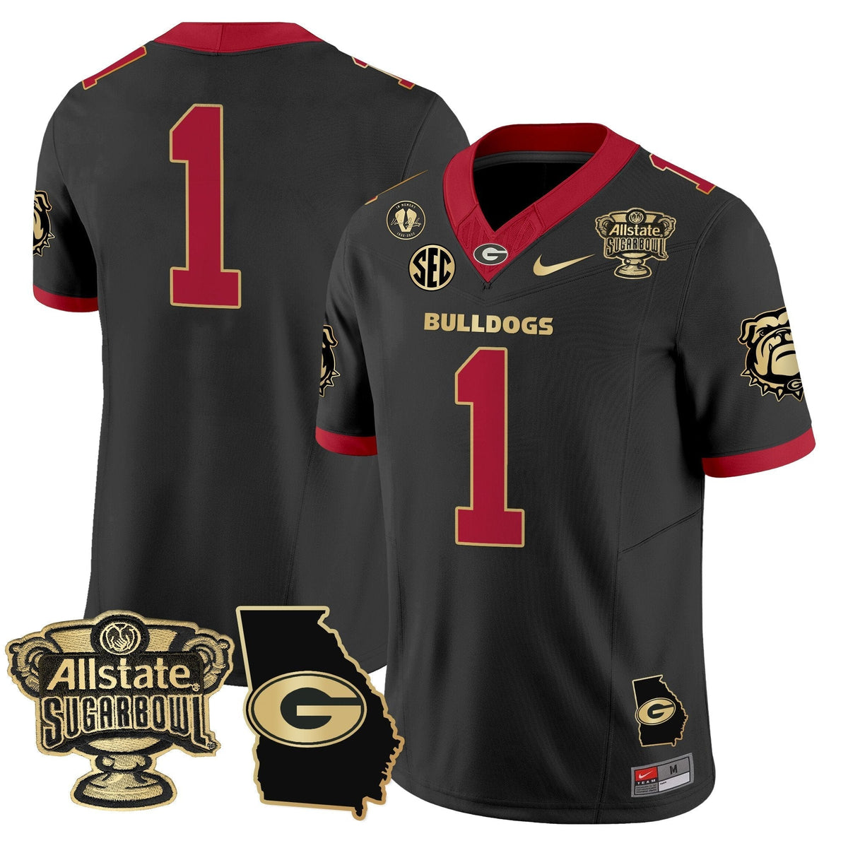 UGA 2025 Sugar Bowl & Georgia Map Patch Vapor Limited Jersey N2 - Stitched