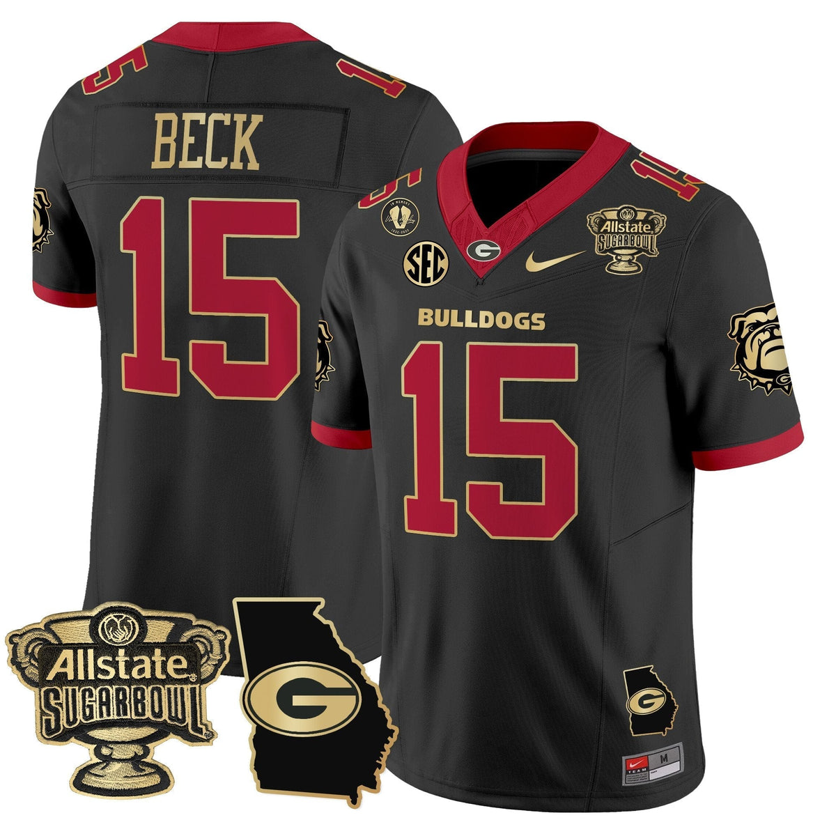 UGA 2025 Sugar Bowl & Georgia Map Patch Vapor Limited Jersey N2 - Stitched