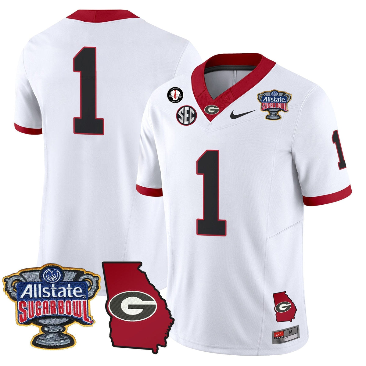 UGA 2025 Sugar Bowl & Georgia Map Patch Vapor Limited Jersey N2 - Stitched