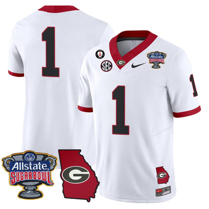 UGA 2025 Sugar Bowl & Georgia Map Patch Vapor Limited Jersey N2 - Stitched